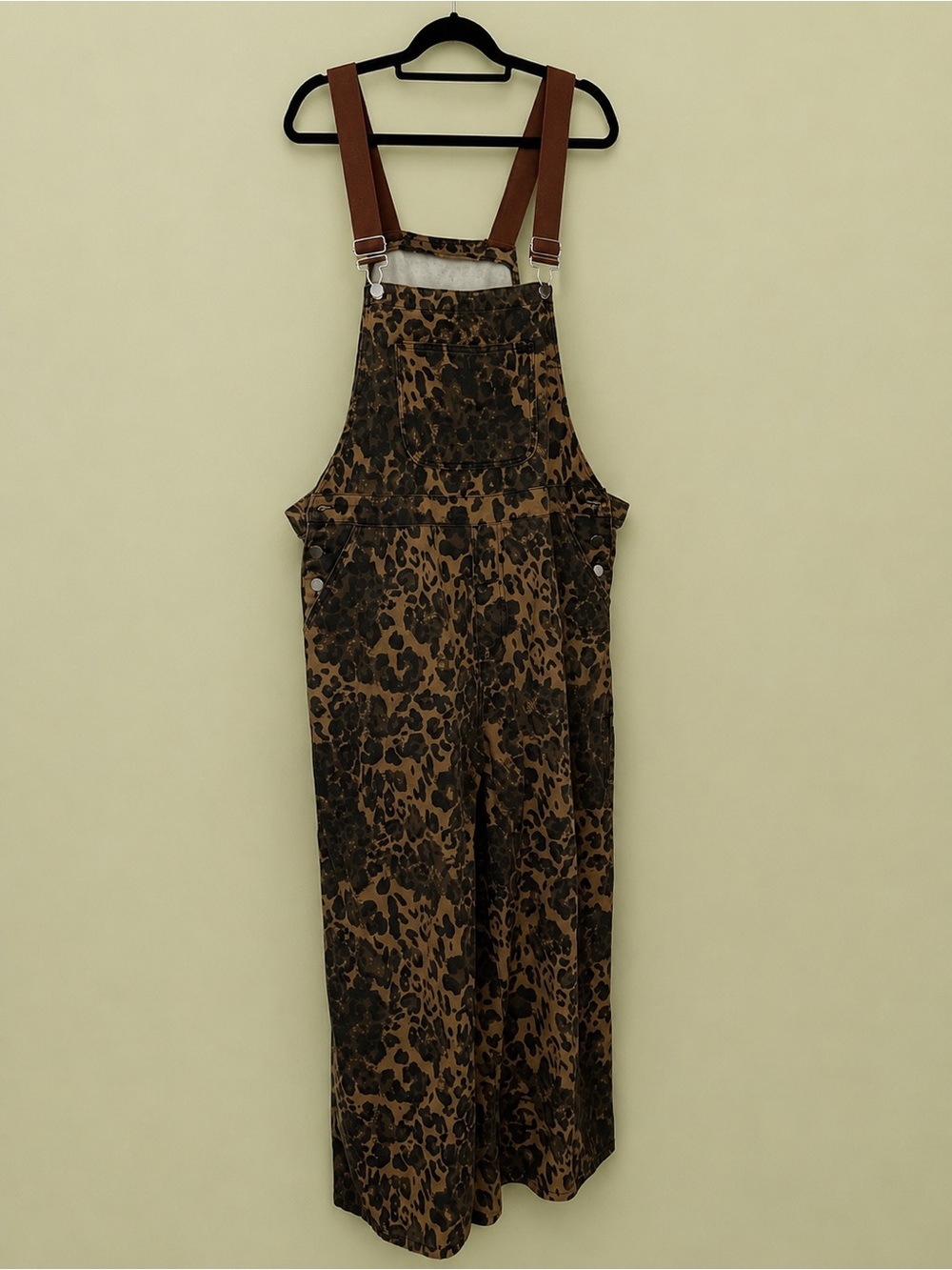 CIDER Leopard Print Wide Leg denim Overalls Brown Black 1XL NWT